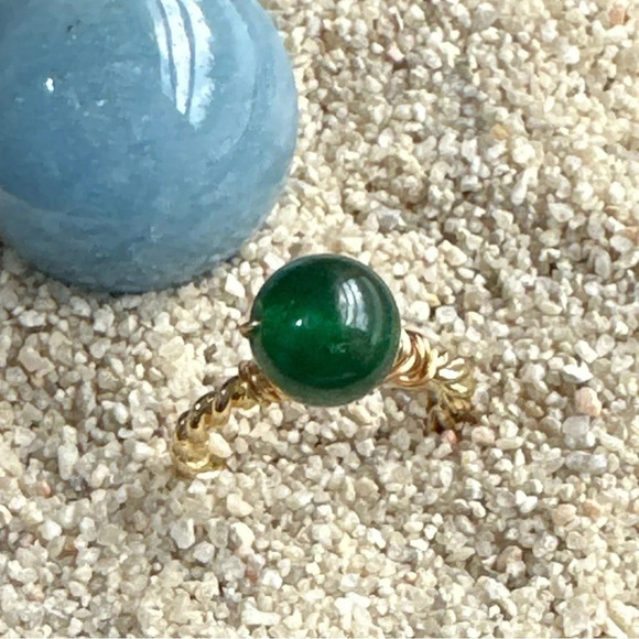 Jade sphere gold wire wrapped ring luck and joy healing crystals - Picture 1 of 6